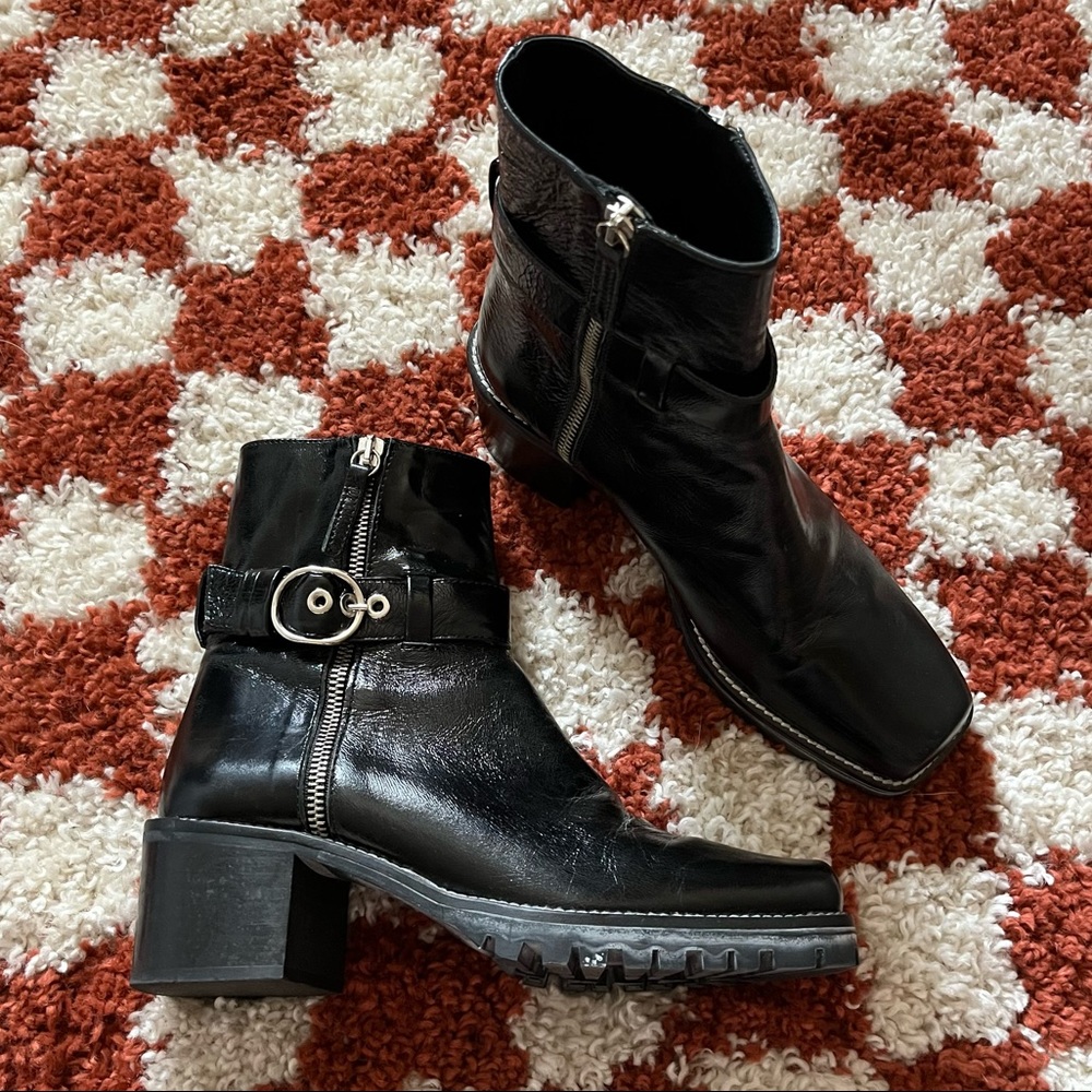 Zara Leather Square-Toe Lug Sole Boots EU 37